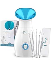 NanoSteamer Large 3-in-1 Nano Ionic Facial Steamer with Precise Temp Control - 30 Min Steam Time - Humidifier - Unclogs Pores - Blackheads - Spa Quality - Bonus 5 Piece Stainless Steel Skin Kit