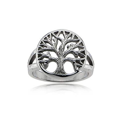 Sterling silver high polished textured tree of life rin…