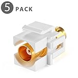TNP BNC Keystone Jack Insert Connector (5 Pack) Socket Female Snap In Adapter Port Gold Plated Inline Coupler For Wall Plate Outlet Panel Mount (White)