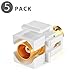 TNP BNC Keystone Jack Insert Connector (5 Pack) Socket Female Snap In Adapter Port Gold Plated Inline Coupler For Wall Plate Outlet Panel Mount (White)