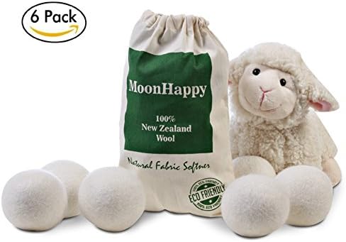 Wool Dryer Balls by Moon Happy - 100% Organic New Zealand Natural Fabric Softener, Baby Safe &amp; Hypoallergenic, Reduce Wrinkles &amp; Drying Time - Pack of 6 XL 2.8"