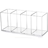 HSYMQ Acrylic Pen Holder 4 Compartments Clear Pencil Holder Organizer Makeup Brush Holder