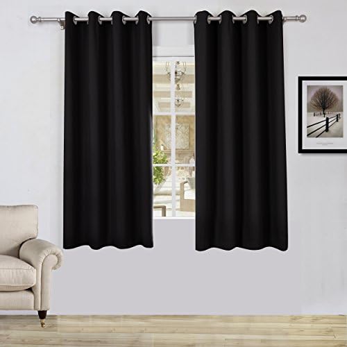 Lullabi Solid Thermal Blackout Window Curtain Drapery, Grommet, 63-inch Length by 54-inch Width, Black, (Set of 2 Panels…
