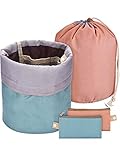 Bememo 2 Pieces Barrel Shaped Travel Bag Makeup Bag Cosmetic Bag Travel Kit Organizer Bathroom Storage Carry Case Toiletry Bags (Green and Pink)