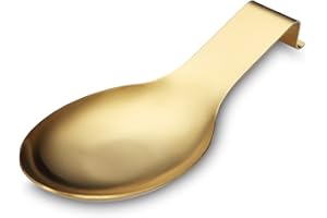 HOMQUEN Matte Gold Spoon Rest, Stainless Steel Spoon Holder for Stove Top, kitchen utensils Holder for Ladles, Tongs, Spatula, Stove Spoon Holder, Pot Lid Holder, Dishwasher Safe (1PC-9.5 Inch)