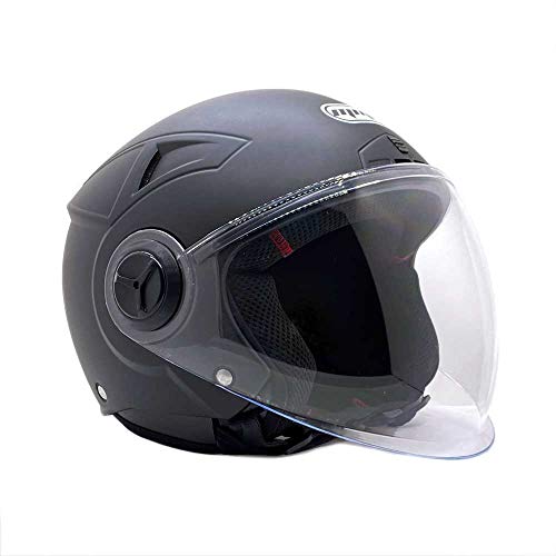 MMG Helmets Open Face Pilot Style Integrated Flip Up Visor DOT Model 28 (Medium, Matte Black