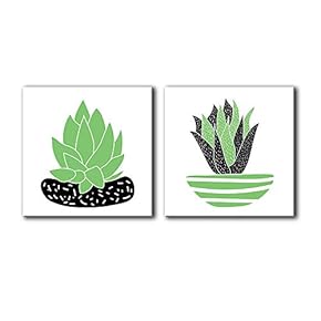 Canvas Wall Art Cute Cactus Abstract Painting Artwork for Home Prints Framed - 12"x12" x 2 Panels