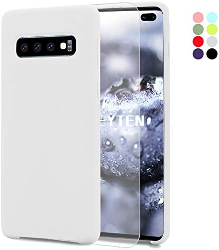 Feyten Galaxy S10 Plus Case [with HD Screen Protector], Liquid Silicone Gel Rubber Soft Touch Cover Full Protective Case for Samsung Galaxy S10 Plus (White)