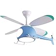 OUSAITE Children's Bedroom Helicopter Model Ceiling Fan with Lights 42 inch Remote Control Speed (Blue)…