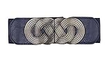 E-Clover Designer Metal Buckle Women's Elastic Waist Cinch Belt (Navy Blue)