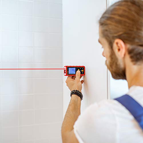 Advanced Laser Measure 196Ft POPOMAN, M/In/Ft Mute Laser Distance Meter with Electronic Angle Sensor and Backlit LCD, Measure Distance, Area and Volume - Carry Pouch and Battery Included - MTM120A
