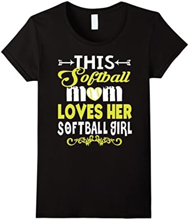 Women's Softball Mom T shirts - This Mom Loves Her Softball Girl Tee Medium Black