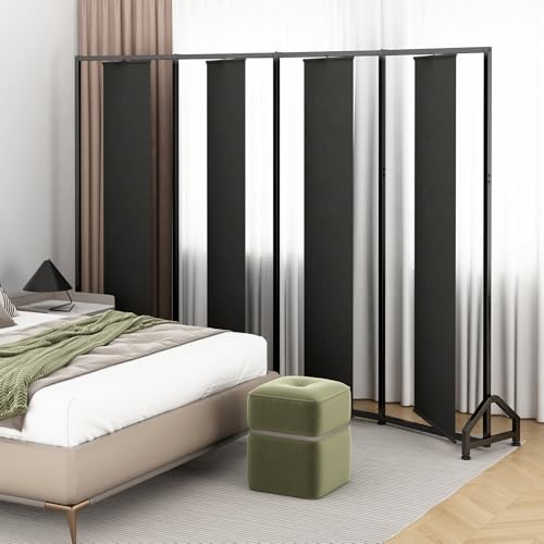 Uzelia Biombo Separador de Espacios, Biombo Divisor Portátil y Plegable de 4 Paneles, Pantalla giratoria de un Solo Panel, Separador de Ambientes 225 Ancho x 180 Alto cm de Habitación, Negro