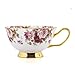 Porcelain Tea Cup and Saucer Set Coffee Cup with Saucer and Spoon 8 oz Set of 4 (Rose & Strawberry)