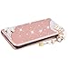 Galaxy S5 Case, CinoCase Luxury 3D Bling Crystal Rhinestone Wallet Leather Purse Flip Card Pouch Stand Cover Case with Shiny Diamond Pearls & Lovely Heart Pendant for Samsung Galaxy S5 - Rose Gold