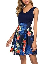 Twinklady vestido de cóctel sin mangas con cuello en V, estilo vintage, floral, para mujer