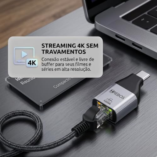 Adaptador De Rede Usb C Para R45 Gigabit 1000mbps Ethernet, Compatível Com Windows, Mac OS, Chrome, Linux, Android, Para Notebook PC Celular Tablet MacBook Ultrabook