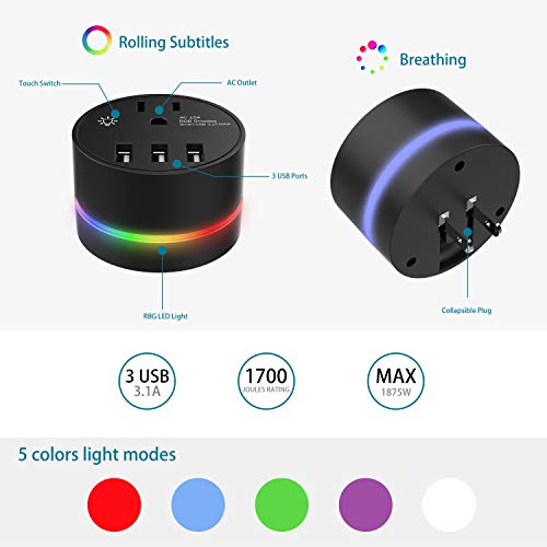 Power Strip with USB - 9-Outlet ExtenderÂ Surge Protector w/3 USB Ports (3.1A) and Plug-in Night Light, 6Ft Long Extension Cord,Flat Plug,1700 Joules for Travel Home Dorm with Travel Bag,UL Listed