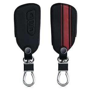 kwmobile autosleutelhoes compatibel met VW Golf 8 3-knops autosleutel – Hoesje van imitatieleer in zwart/rood – Carbon