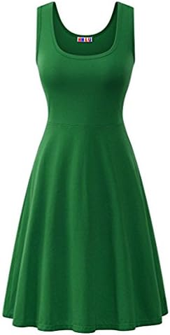 HHLJ Women’s Solid Color Basic Scoop O Neck Sleeveless Essential Flared A-Line Beach Casual Tank Dress (XL, Green)