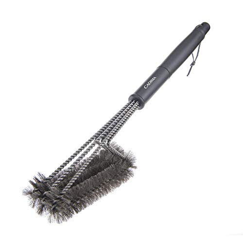 CADIMA Stainless Steel BBQ Grill Cleaner Brush Triple Head, Heavy Duty Quality, Perfect For Char-Broil, Weber, Porcelain, Infrared Grills, A-MUST-HAVE Best Brush For BBQ Lovers