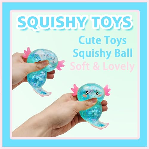 Last Page® Axolotl Squishy Fidget Toys for Kids (1PCS) Squishy Stress Balls for Kids & Adults, Animal Party Favors Axolotl Stress Relief Toy for Office, School, Travel, Easter Basket Stuffers (Blue)