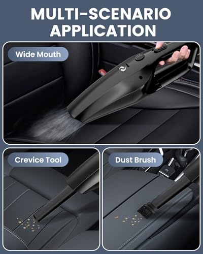 SERVOMASTER Aspirapolvere Auto, Aspirabriciole Senza Fili Potente con Filtro HEPA Lavabile e Bocchetta per Fessure e Spazzola, Mini Aspirapolvere per Auto e Casa Senza Fili a Batteria Ricaricabile