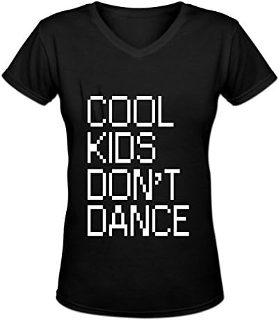 Jianwu33 Women's Black Cotton V-Neck T-Shirt COOL KIDS DON'T DANCE