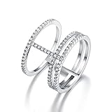 Redbarry 18k Platinum Plated Tri-circles Wheel Micro CZ Paved Mid Finger Rings, Size 8