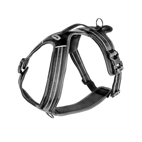 Record Hundegeschirr Action Alpi aus gewebtem Nylon mit 3M ScotchLite Reflektierenden Bändern | Farbe Schwarz, Größe XS, Umfang 43-49 cm