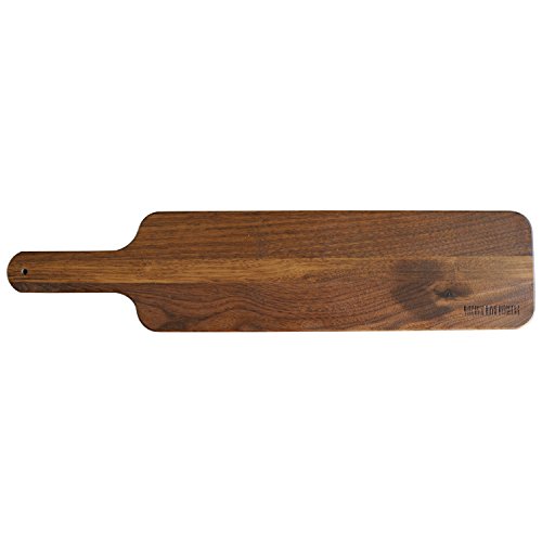 Walnut Wood Cutting Board with Handle by Virginia Boys Kitchens - 4x20 American Hardwood Chopping and Serving Rustic Paddle for Baguette Bread Cheese and Charcuterie