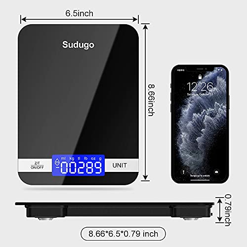 Sudugo Kitchen Scales, 22lb/10kg Digital Scales Kitchen Weight Grams and Oz, Food Scale for Baking and Cooking, Rechargeable Tempered Glass Platform Electronic Scales (Batteries Included) [2021 Ver]