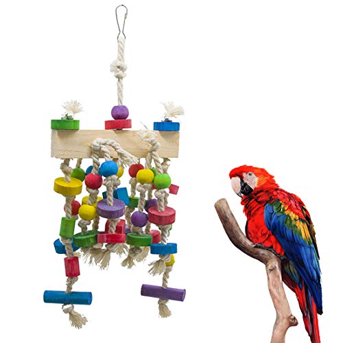 Coppthinktu Bird Toys for Parrots, Wooden Parrot Toys, African Grey Hanging Toy, Bird Chewing Toy, Bird Cage Bite Toys, Bird Block Knots Tearing Toy for Small Medium Large Parrots and Birds