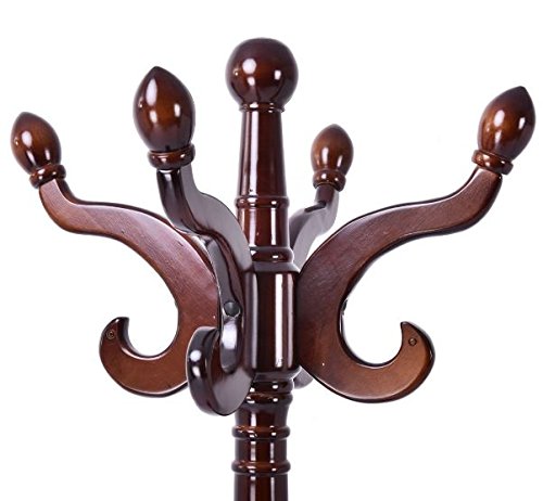 K&A Company Hat Coat Hanger Stand Rack Tree Wooden Hooks Holder Home Jacket Hook Hall Wood Organizer 71"