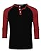 Yong Horse Mens Casual 3/4 Sleeve Raglan Jersey Henley T Shirt Baseball Shirts Contrast Color Stitching T-Shirt Soft Cotton Slim Fit Athletic Fashion Tee Shirt (Red, M)