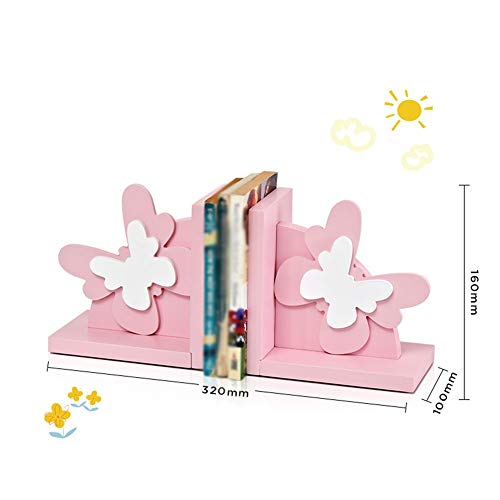 MAGO Cute Butterfly Shape Bookend Shelf for Home Office Library School Study Decoration Gift,Wooden,Pink