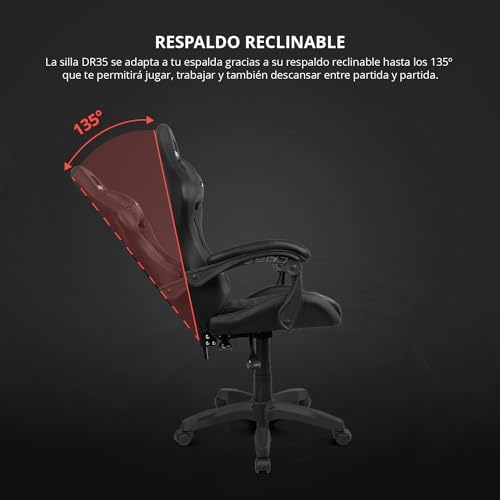 Drift gaming dr35 - cadeira profissional, couro sintético, apoios de braços acolchoados, pistão classe 3, base de nylon reforçada, assento giratório, altura ajustável, almofada lombar/cervical, cor preta