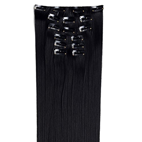 OneDor 24" Straight Full Head Clip in Synthetic Hair Extensions 7pcs 140g (1B-off Black)