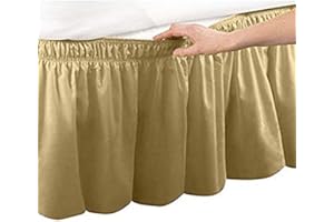 Pleated Three Sides Fabrics Wrap Around Style Egyptian Cotton Elastic 17 inch Drop Dust Bed Skirt for Twin/Full,Queen,King Si