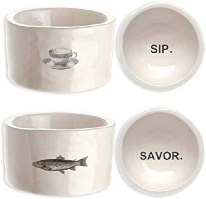 Rae Dunn by Magenta Set of 2"SIP" and"Savor" Cat Bowls