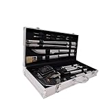 BBQ Grill Tools Set With 18 Barbecue Accessories - Stainless Steel Utensils With Aluminium Case - Complete Outdoor Grilling Kit For Dad