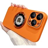 Doulings Magnetic Series Designed for iPhone 15 Pro Max Case,[Compatible with MagSafe][Military Drop&Hard PC Full Body Protector],Luxury Matte Logo View Shockproof Cover,Orange