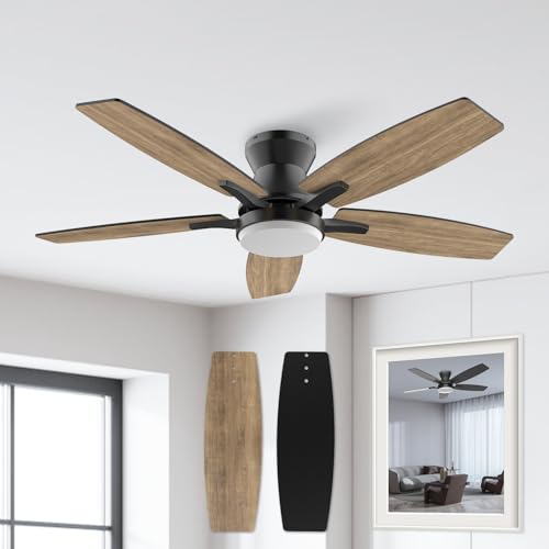 Airwit Ventilador de Techo con Luz de 107cm, 42 Inch Ceiling Fan, Abanicos de Techo Montaje Empotrado con Control Remoto, 6 Velocidades, Luz LED de 3 Colores, 5 Cuchillas, Motor CC Reversible, Negro