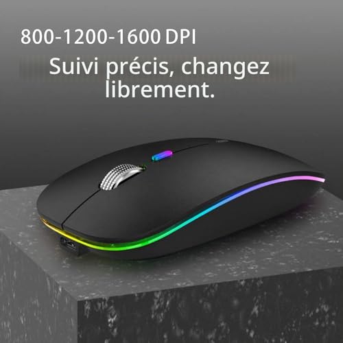 Uiosmuph Wireless Mouse, Rechargeable Bluetooth Mouse Portable Silent Mouse (800-1200-1600DPI) for Tablet/Laptop/Windows/Android Black