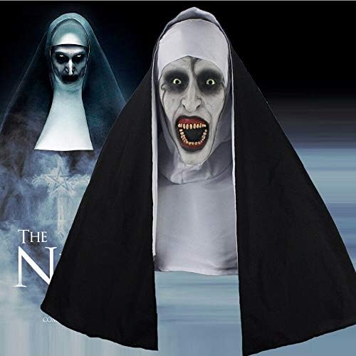 The Nun Cosplay Latex Mask Costume Props Full Head Helmet Valak Halloween Party Scary Horror with Headscarf Creepy White