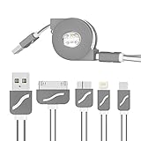 USB Cable, 4 in 1 Multiple Universal USB Charging Cable 3ft(1M) with 8 Pin Lighting / 30 Pin / Micro USB Ports for iPhone, iPad, Samsung Galaxy, Note and most Android phones, Tablet (Gray)