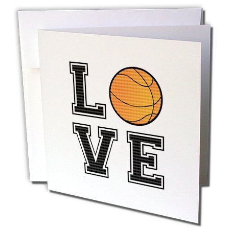 3dRose gc_223344_2 6 x 6-Inch "Print of Love Basketball" Greeting Card (Set of 12)
