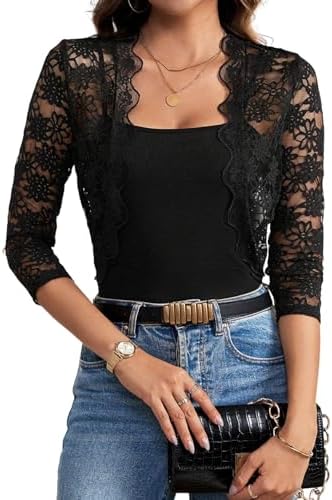 Amazon.com: Black Lace Sleeved Bolero Jacket (OneSize): Clothing