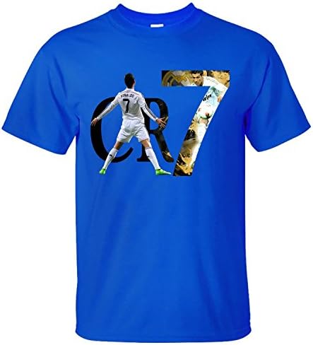 WDFO Cristiano Ronaldo CR7 Football Fans Custom Men T Shirt Cotton blue L