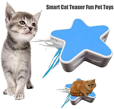 Gorgeousy Electronic Action Interactive Cat Toy,Automatic 360°Rotating Toys,Scratching Pad Stars Feathers funny Electric Cat Teaser Scratching Pad Pet Toy